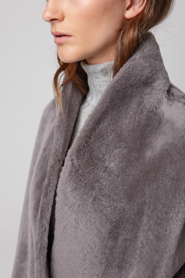 ultra soft stand collar grey shearling coat - women | gushlow and cole - cell image 5