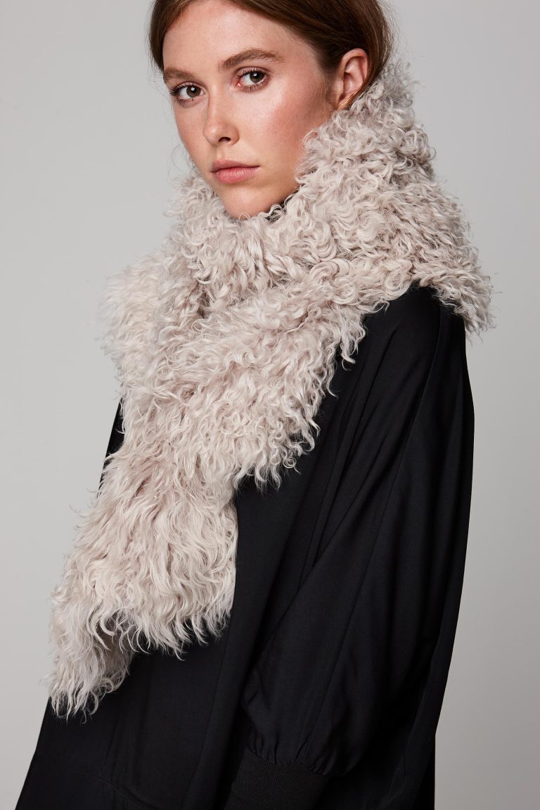 white long shearling scarf with detachable leather belt - women | gushlow and cole - cell image 4