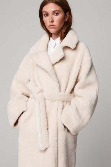 white shearling trench coat in white - women | gushlow and cole - cell image 5