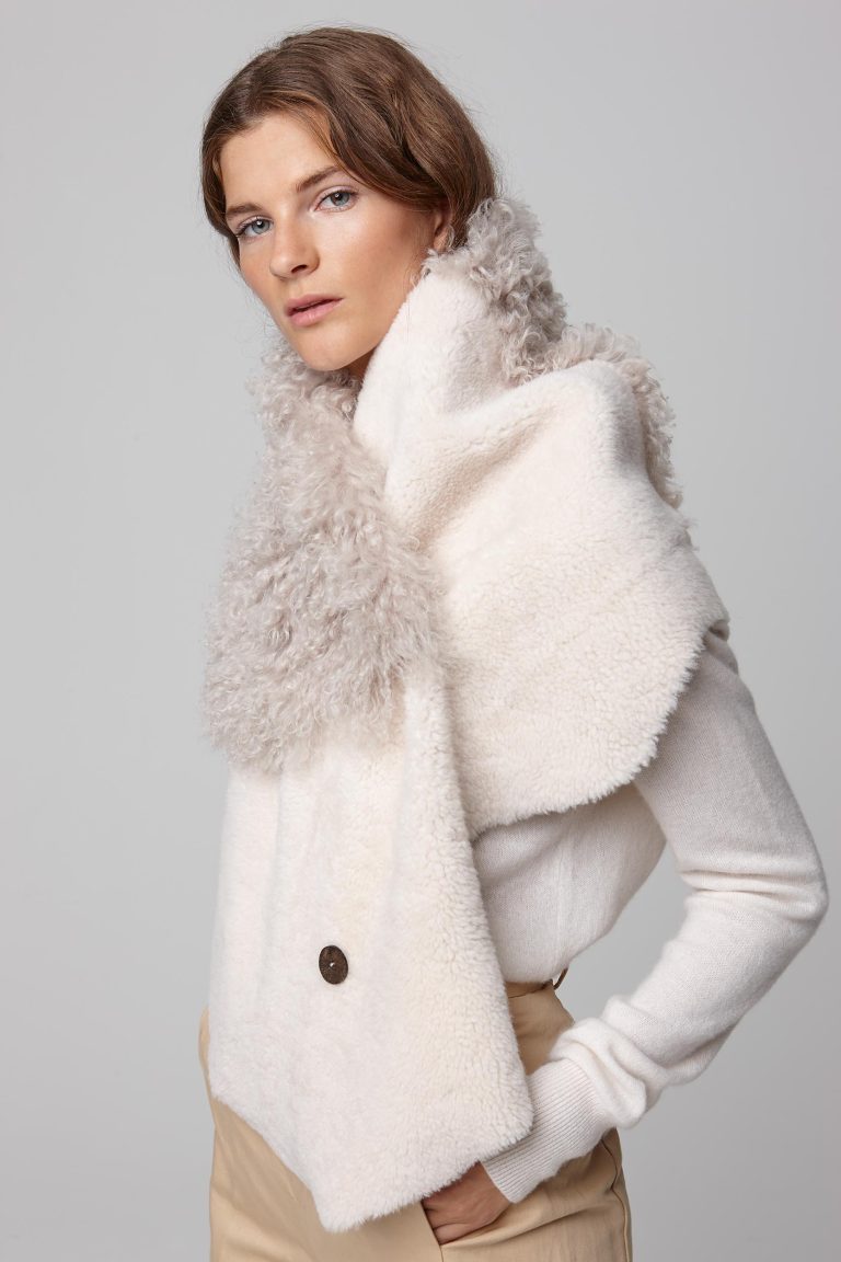 shearling double shawl scarf in white - women | gushlow and cole - cell image 3