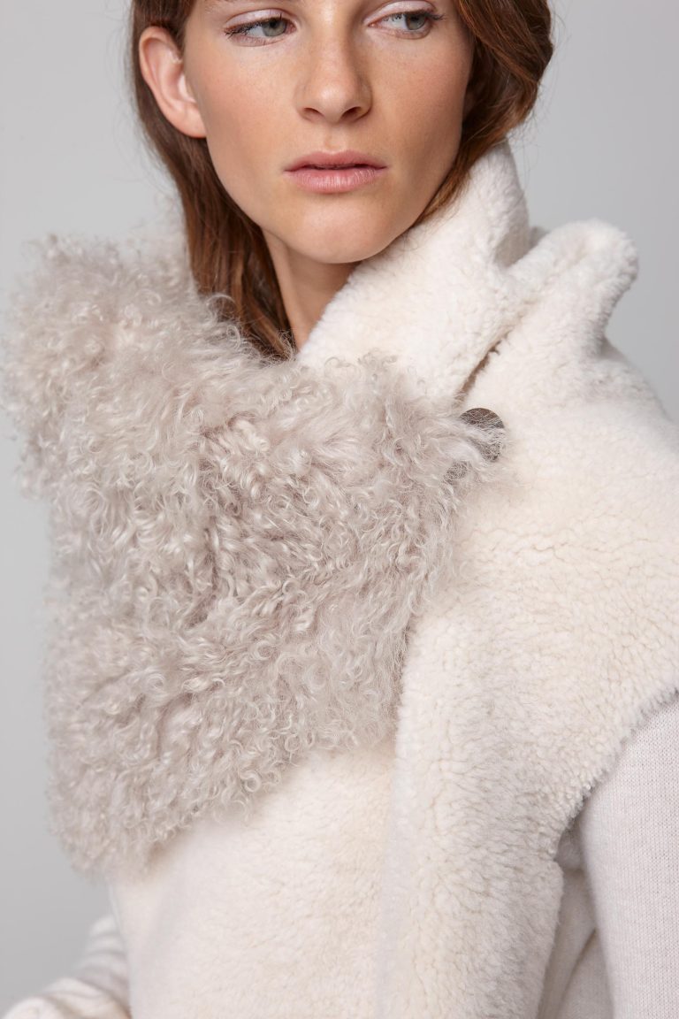 shearling double shawl scarf in white - women | gushlow and cole - cell image 4