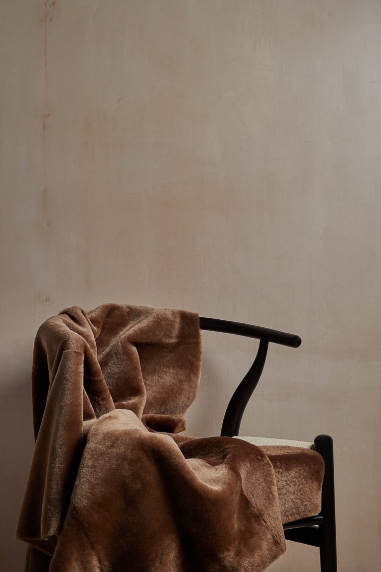 Large Shearling Throw in brown gushlow and cole homeware lifestyle