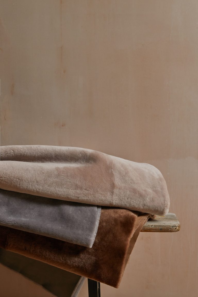 Large Shearling Throw in camel gushlow and cole homeware lifestyle pile