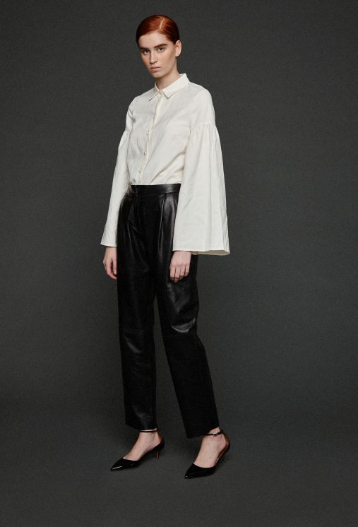 Pleated Black Leather Trousers | Women | Gushlow and Cole
