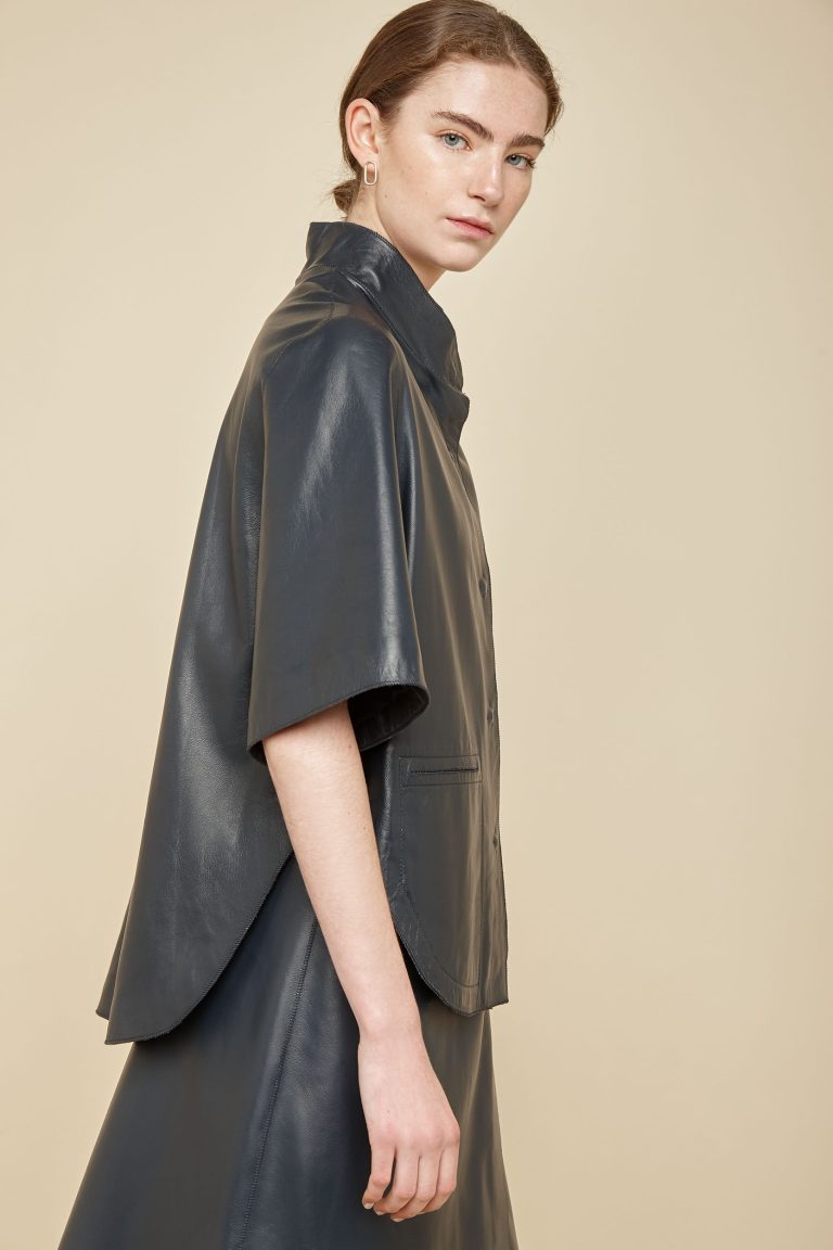 navy leather cape - women | gushlow and Cole - JCFNL0-NAV - 36809