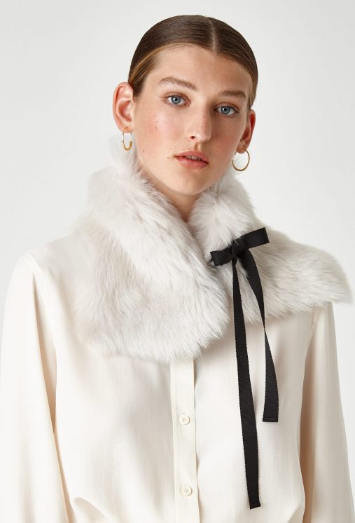 Shearling Tie Scarf In White Women Gushlow Cole