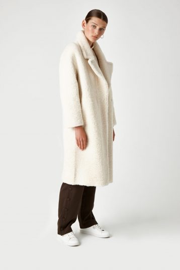 Notch Collar Shearling Coat in White | Women | Gushlow & Cole 5