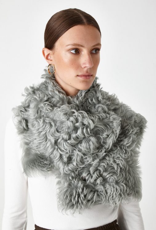 Two Button Shearling Snood Scarf In Pastel Green Women Gushlow Cole Two Button Shearling Snood Scarf In Pastel Green Women Gushlow Cole