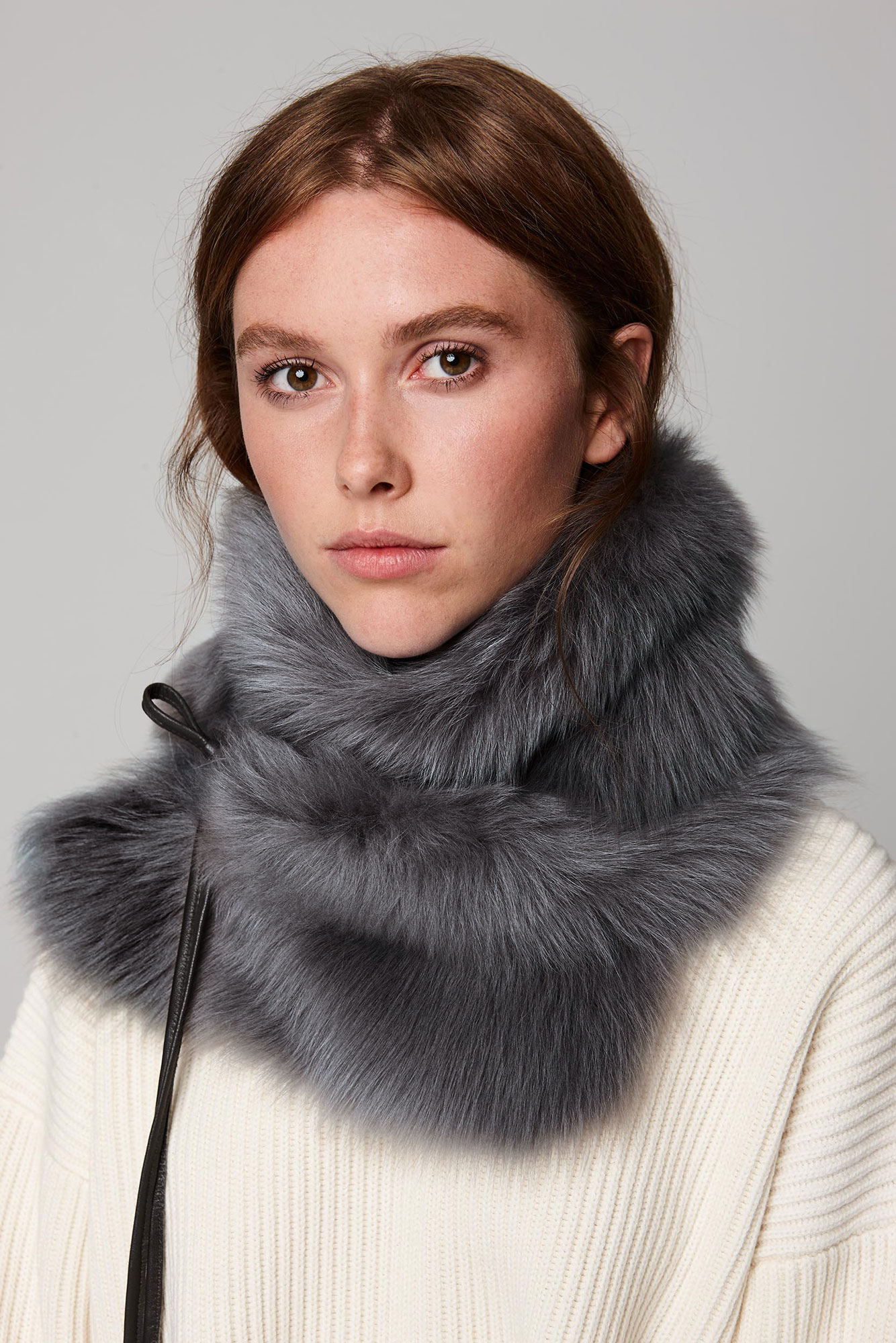 Shearling Shawl Scarf in Grey | Women | Gushlow & Cole