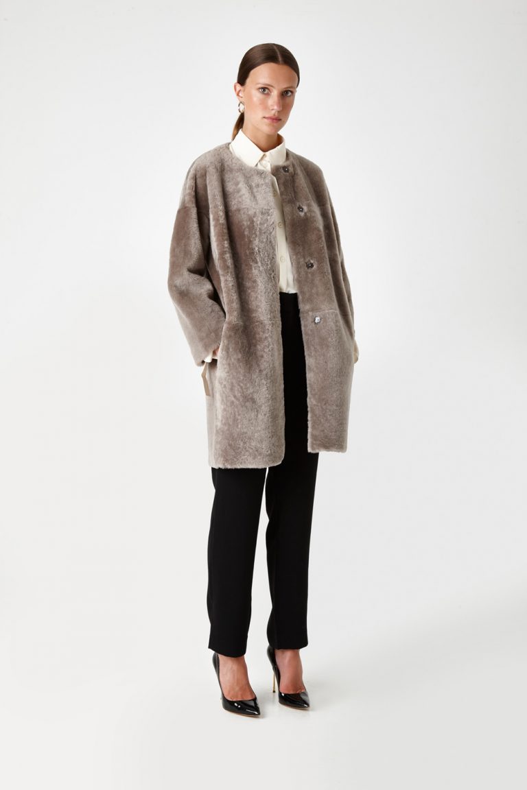 Neat Collarless Shearling Coat