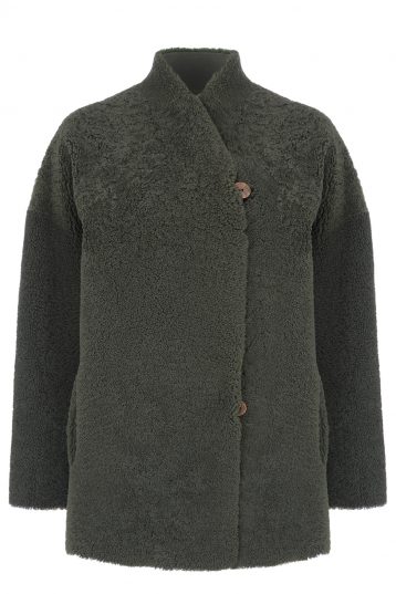 Shearling Cocoon Coat in Dark Green | Women | Gushlow & Cole 1