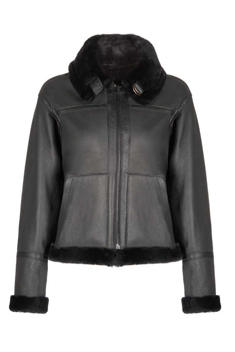 Shearling Aviator Jacket in Black | Women | Gushlow & Cole 2