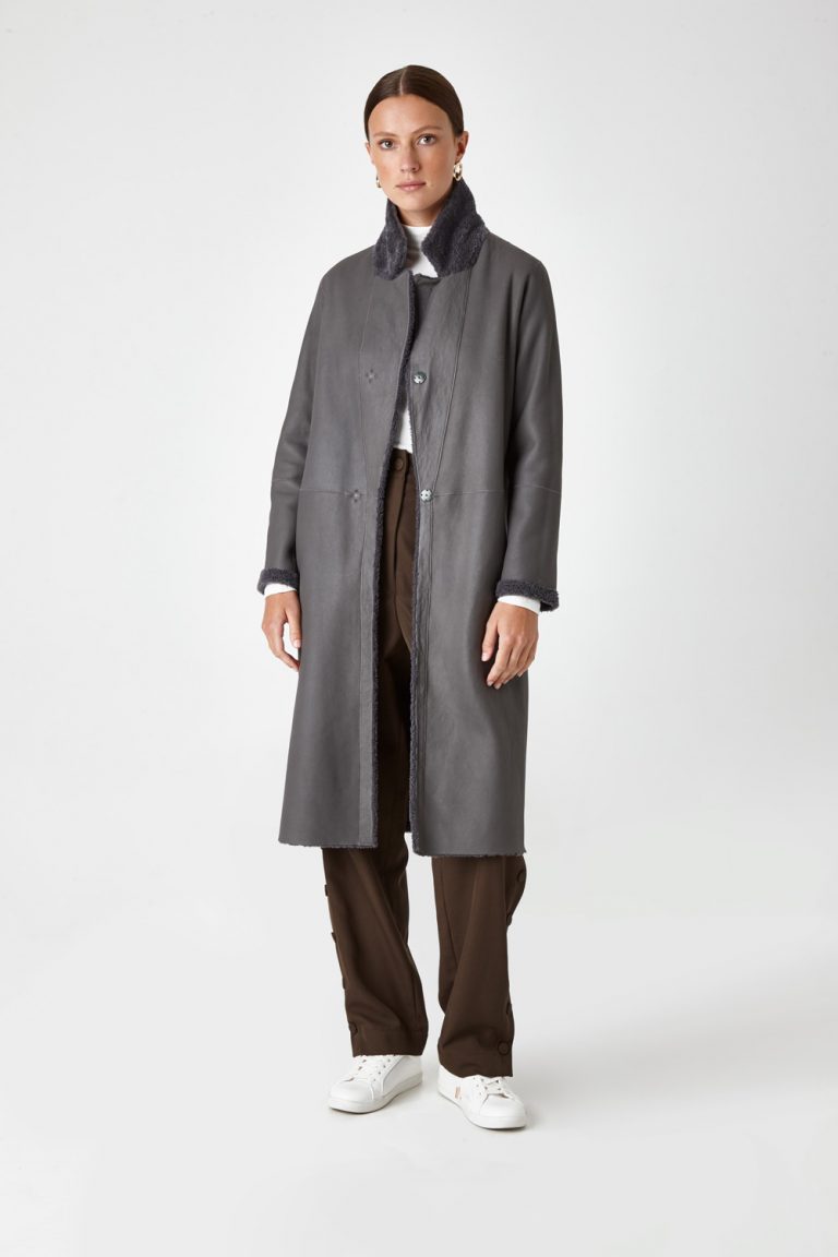 Shearling City Coat in Grey | Women | Gushlow & Cole 3