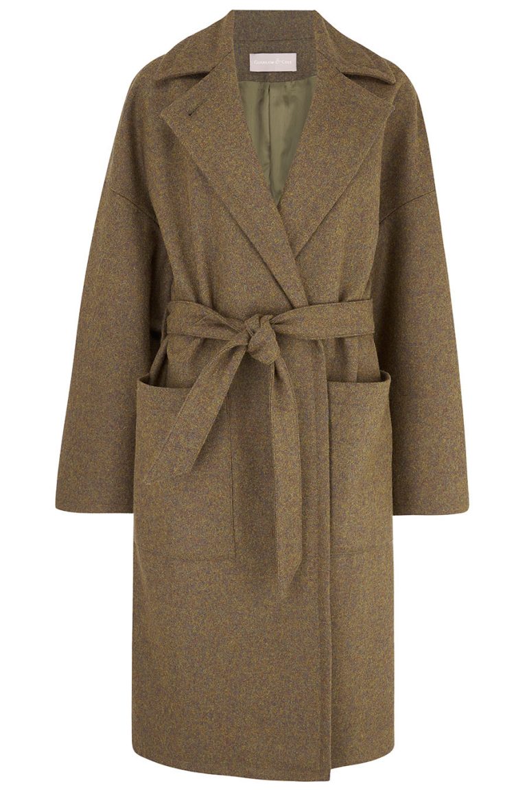 Double Breasted Wool Tweed Coat in Army Green | Women | Gushlow & Cole 4