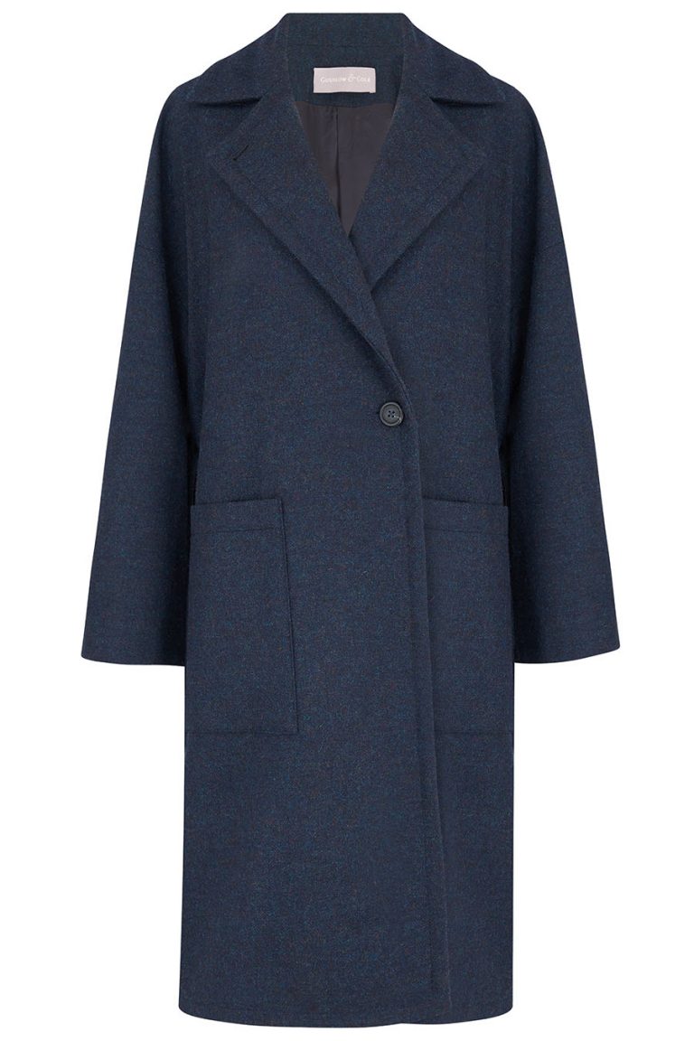 Double Breasted Wool Tweed Coat in Navy | Women | Gushlow & Cole 2