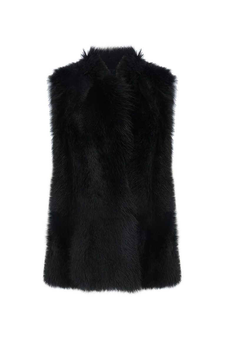 Shearling Rough Cut Gilet in black