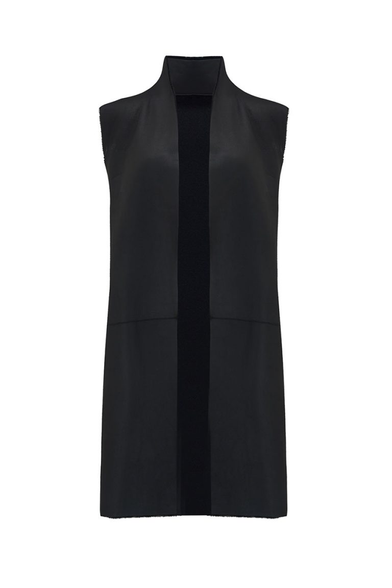 Wool and Shearling Crombie Gilet in Black | Women | Gushlow & Cole 3