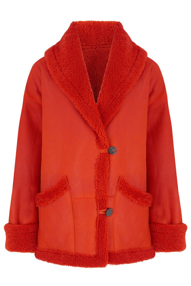 Oversized Shearling Aviator Jacket in Furnace Orange | Women | Gushlow & Cole 4