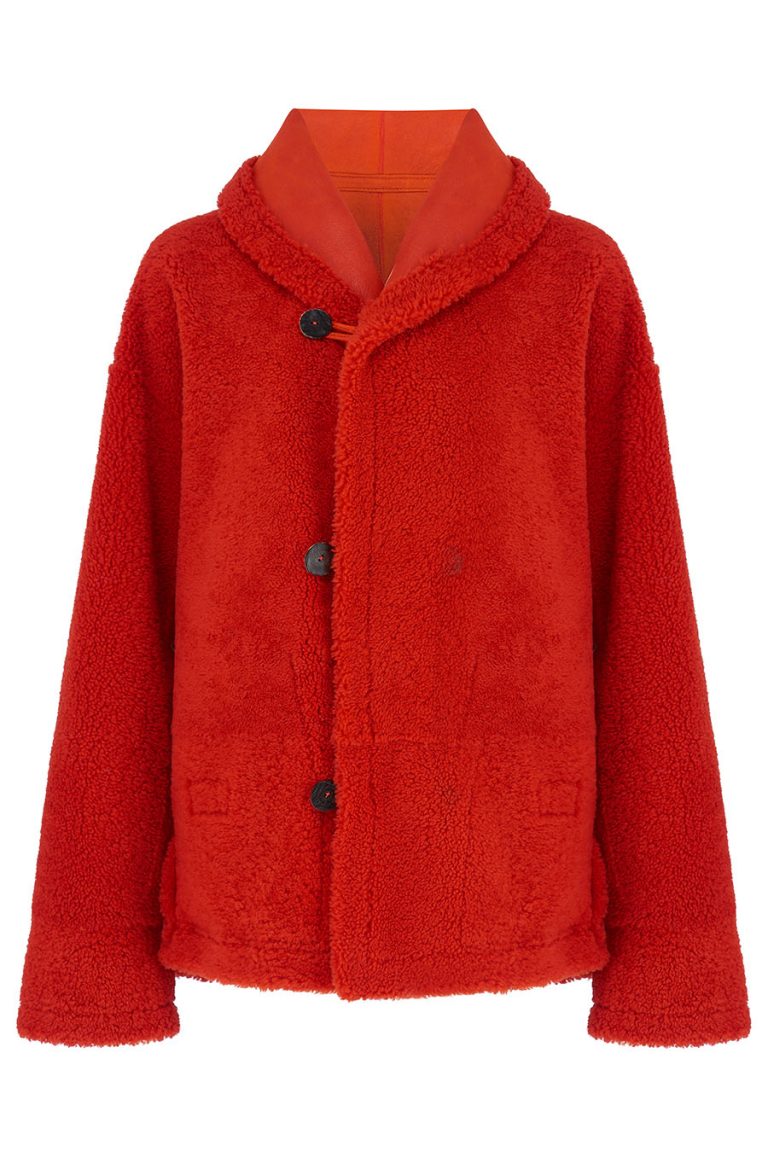 Oversized Shearling Aviator Jacket in Furnace Orange | Women | Gushlow & Cole 3