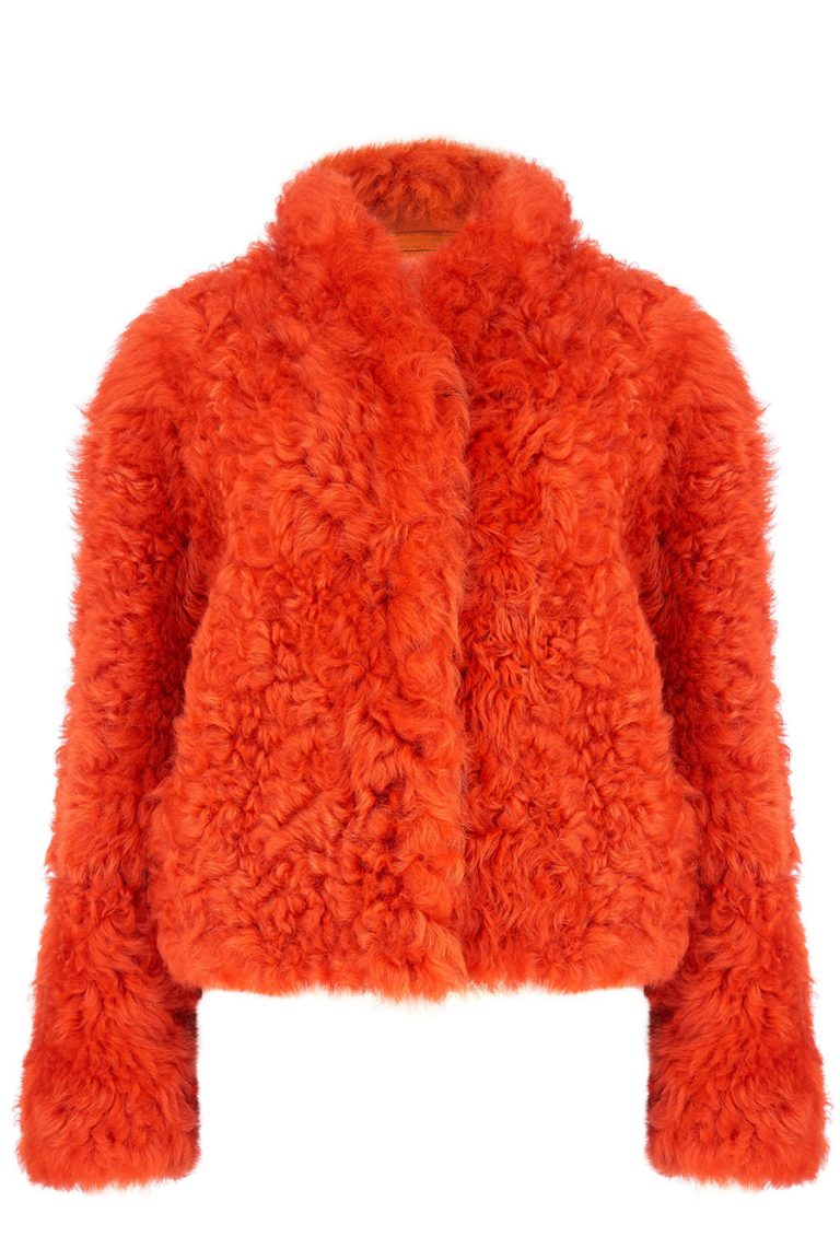 Cropped Shearling Jacket in Furnace Orange | Women | Gushlow & Cole