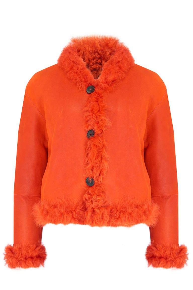 Cropped Shearling Jacket in Furnace Orange | Women | Gushlow & Cole 2