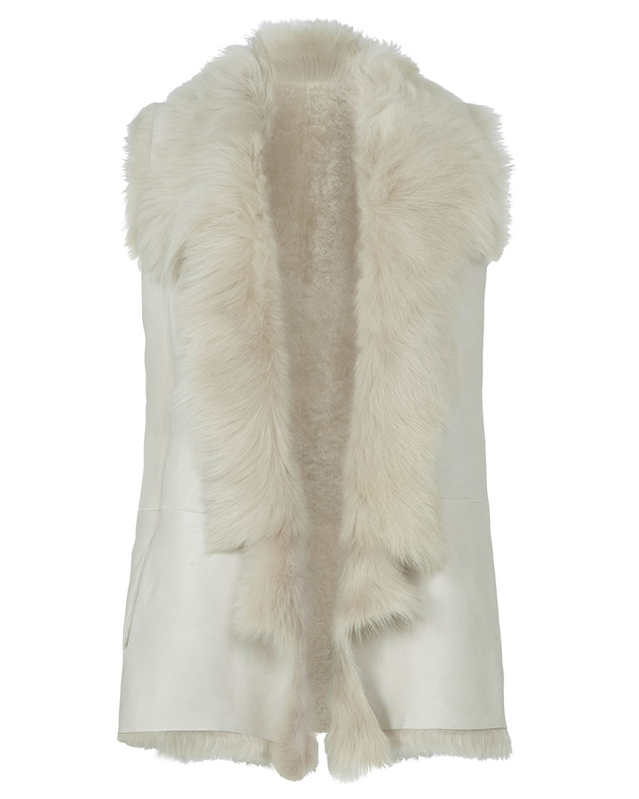 Mixed Texture Shearling Gilet in White | Women | Gushlow & Cole 2