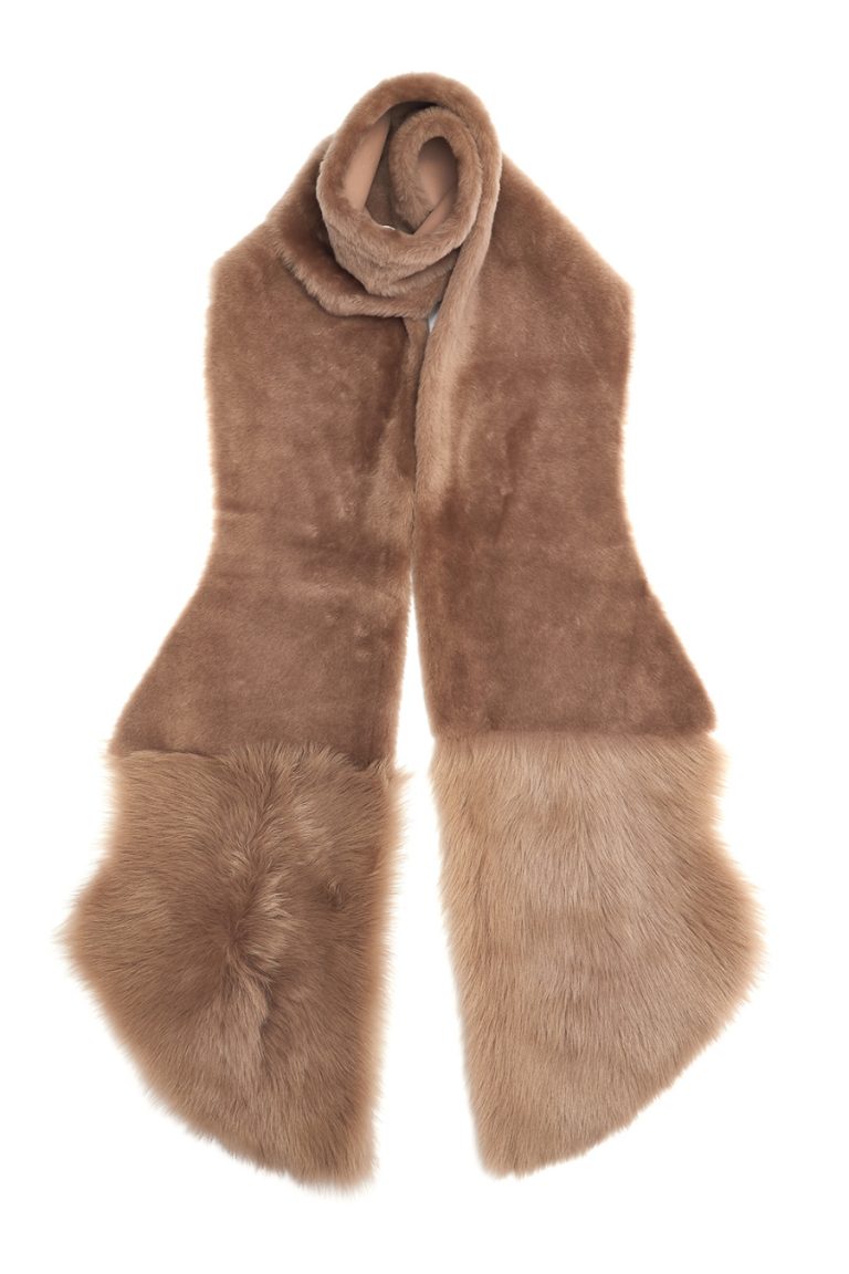 Shearling Mixed Scarf in Camel | Women | Gushlow & Cole 2