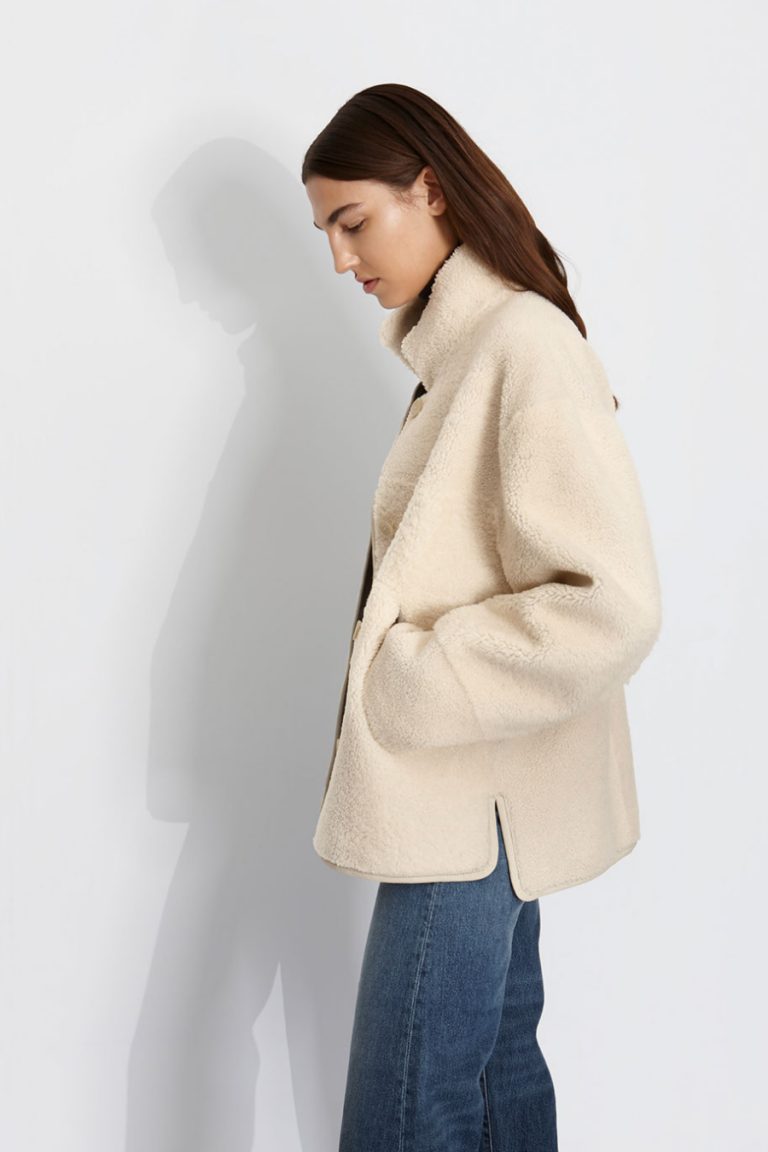 Boxy Shearling Jacket in White | Women | Gushlow & Cole 2