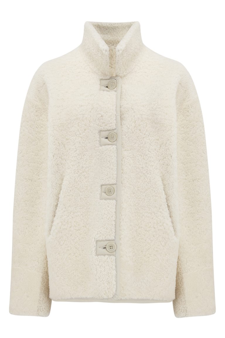 Boxy Shearling Jacket in White | Women | Gushlow & Cole 3