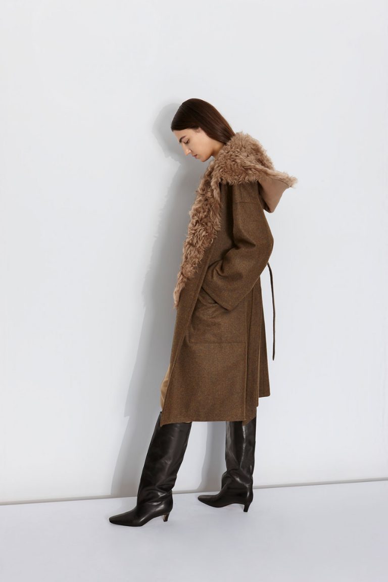 Double Breasted Wool Tweed Coat in Army Green | Women | Gushlow & Cole 2