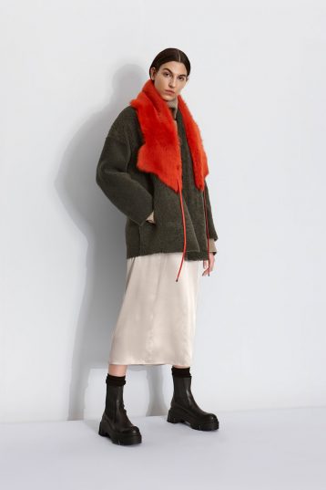 Shearling Cocoon Coat in Dark Green | Women | Gushlow & Cole 2