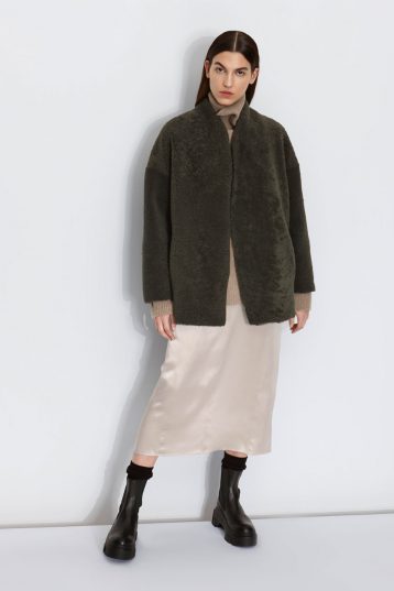 Shearling Cocoon Coat in Dark Green | Women | Gushlow & Cole 1