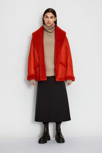 Oversized Shearling Aviator Jacket in Furnace Orange | Women | Gushlow & Cole 1