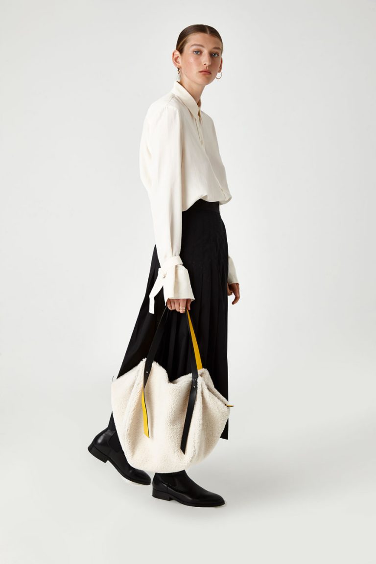 Leather Trimmed Shearling Shoulder Bag in White | Handbags | Gushlow & Cole 4