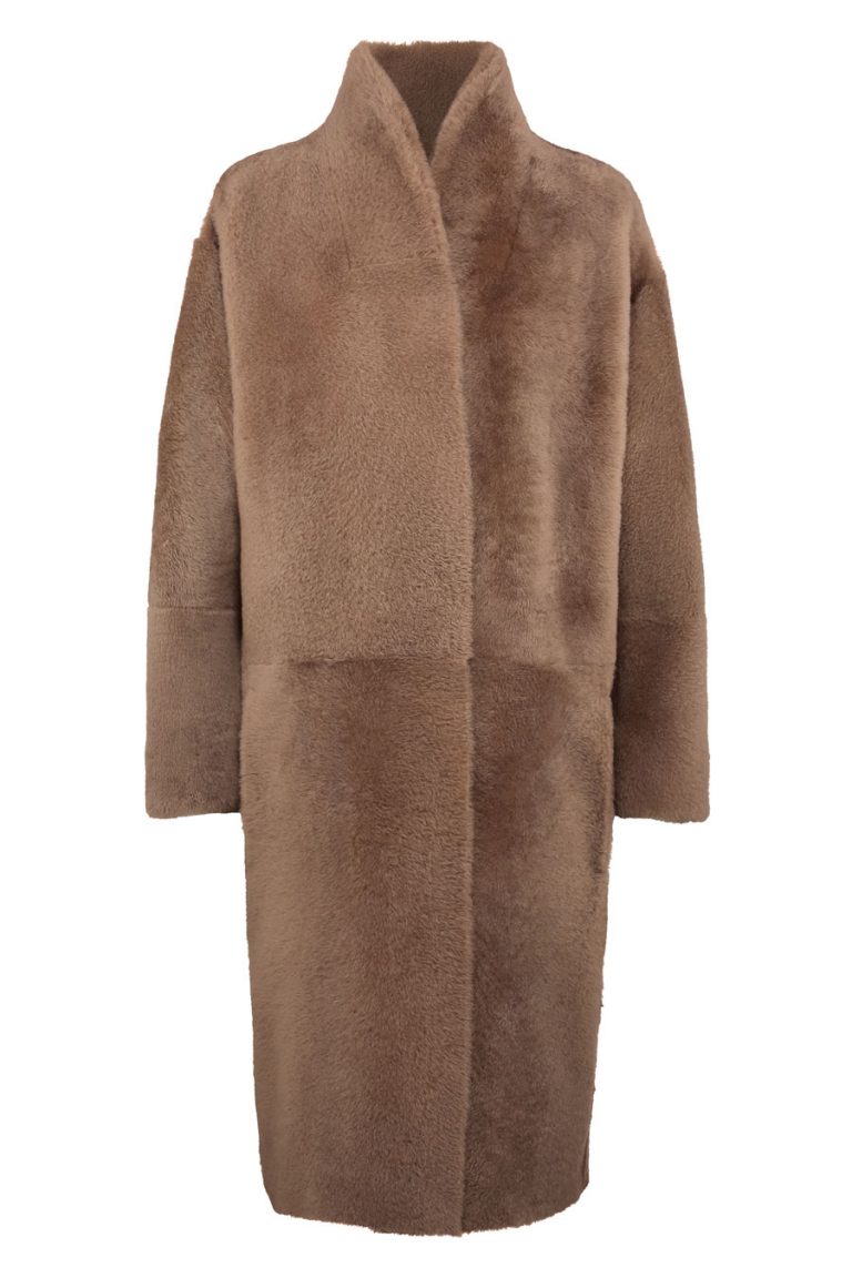 Wool and Shearling Crombie Coat in Camel | Women | Gushlow & Cole 3