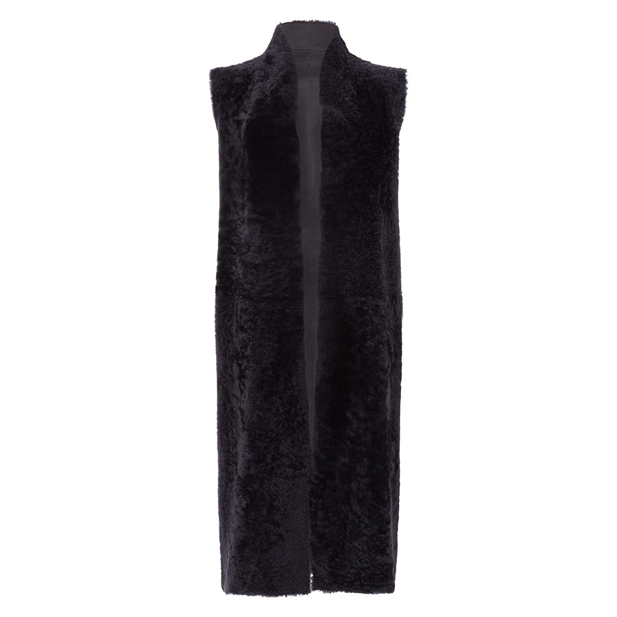 Stand Collar Long Shearling Gilet in Dark Grey | Women | Gushlow & Cole 2