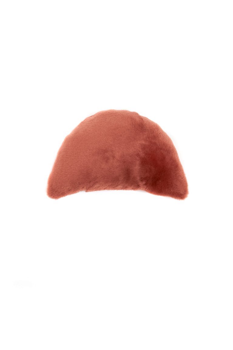 Half Moon Sheepskin Cushion in Cantaloupe Orange cut out