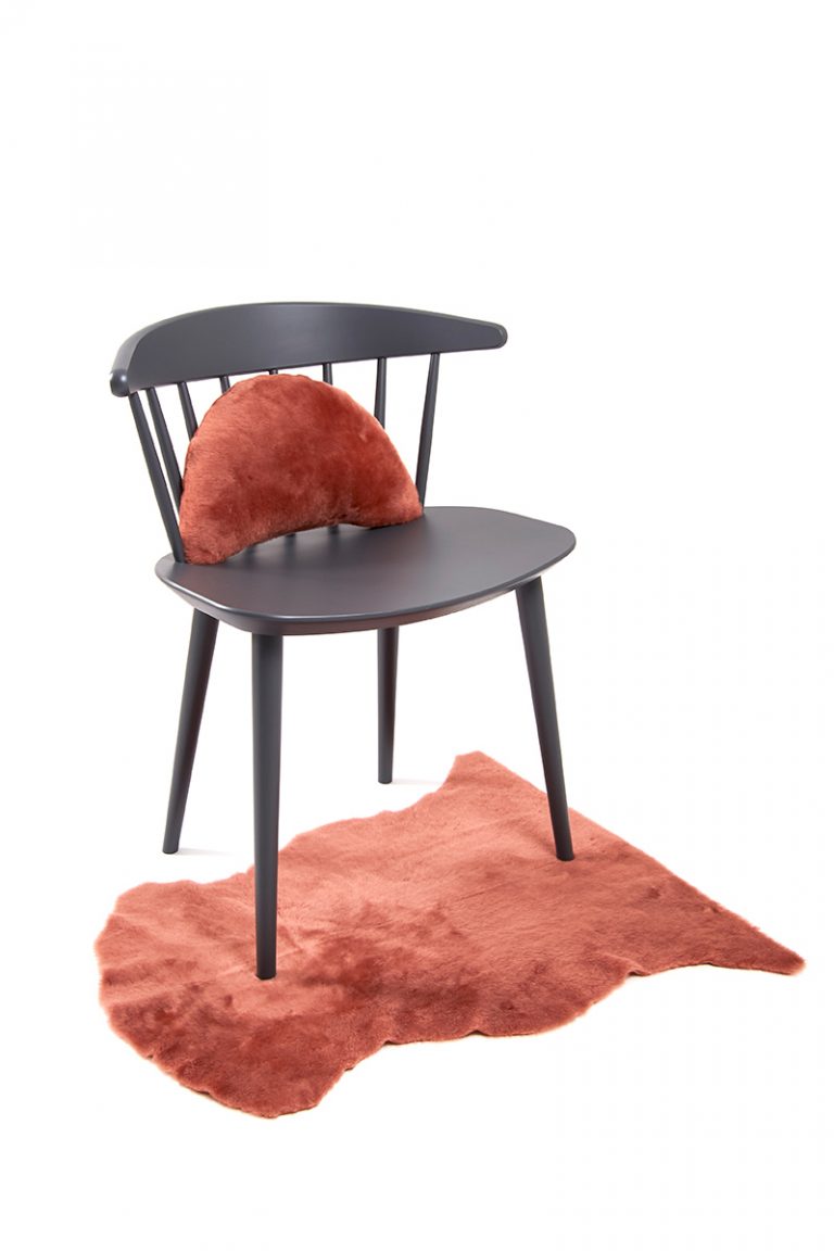 Half Moon Sheepskin Cushion in Cantaloupe Orange side