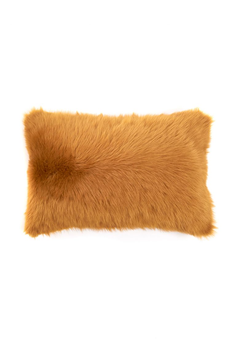 Large Toscana Sheepskin Cushion in Mustard Yellow cut out front