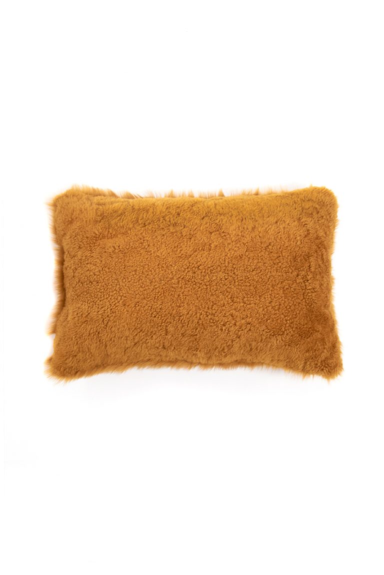 Large Toscana Sheepskin Cushion in Mustard Yellow cut out back