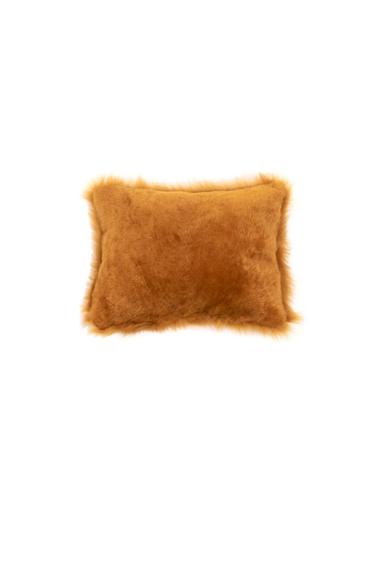 Small Toscana Sheepskin Cushion in Mustard Yellow cut out back