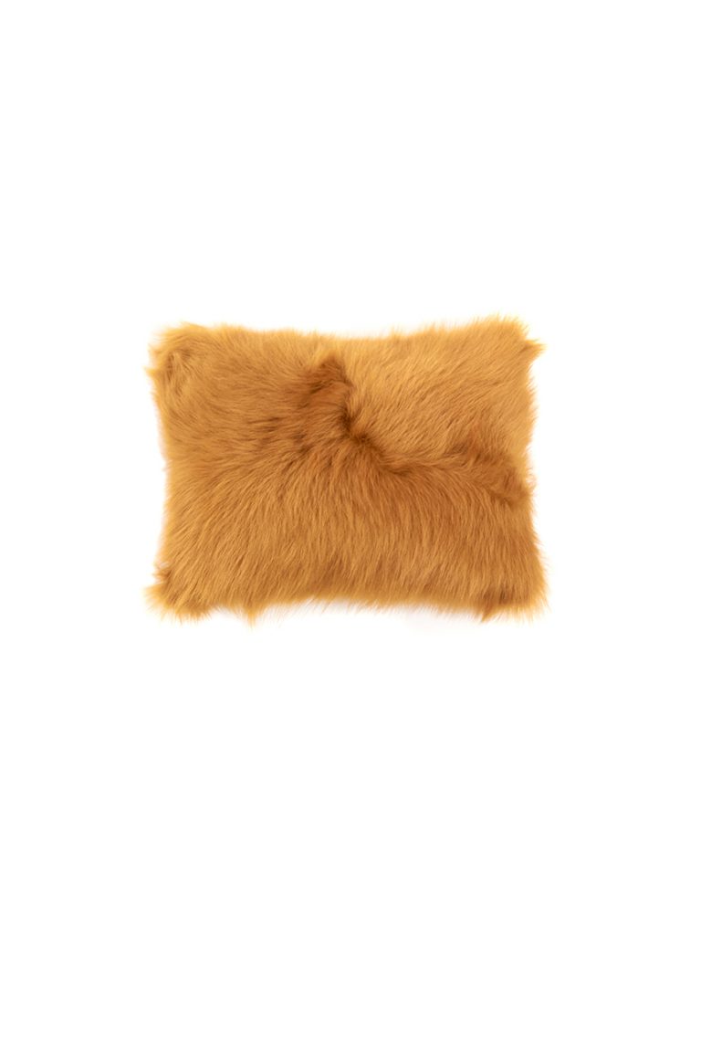 Small Toscana Sheepskin Cushion in Mustard Yellow cut out front