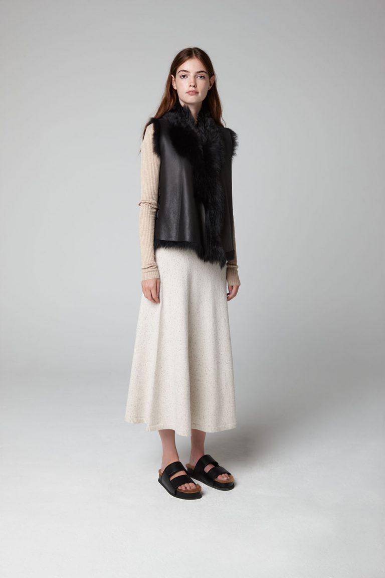 Black Down Back Rough Cut Shearling Gilet - model full length wool in - women | gushlow & cole