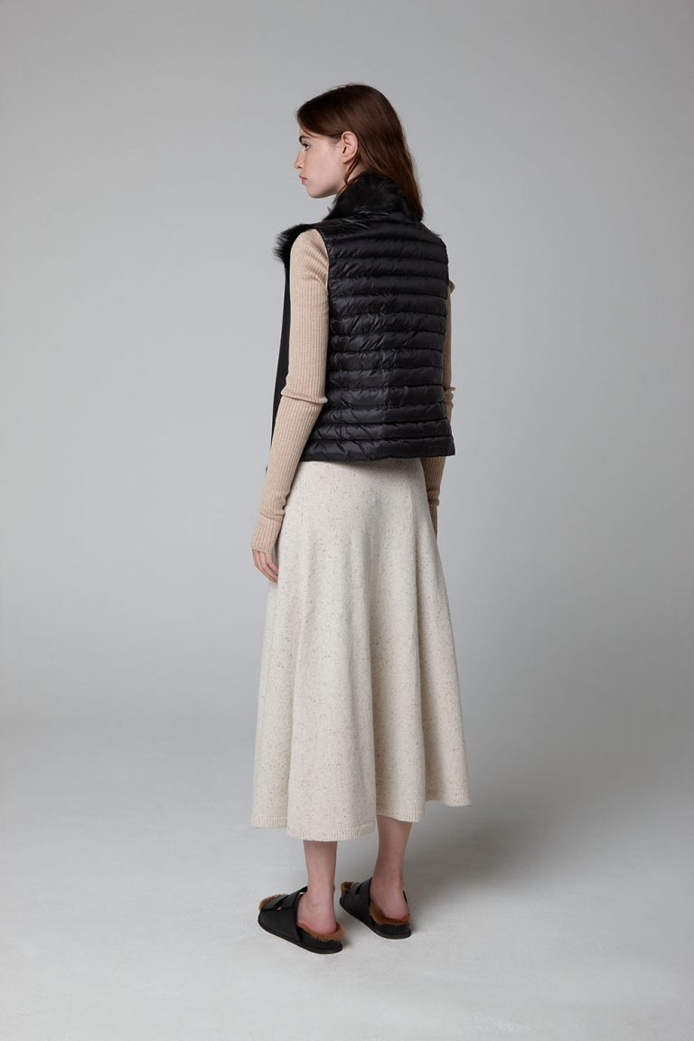 Black Down Back Rough Cut Shearling Gilet - model full length back - women | gushlow & cole