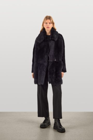 Black Shearling Taper Coat | Womens Luxury Shearling | Gushlow & Cole | model full length front