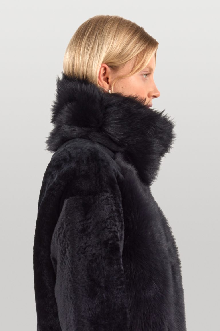 Black Shearling Taper Coat | Womens Luxury Shearling | Gushlow & Cole | model crop