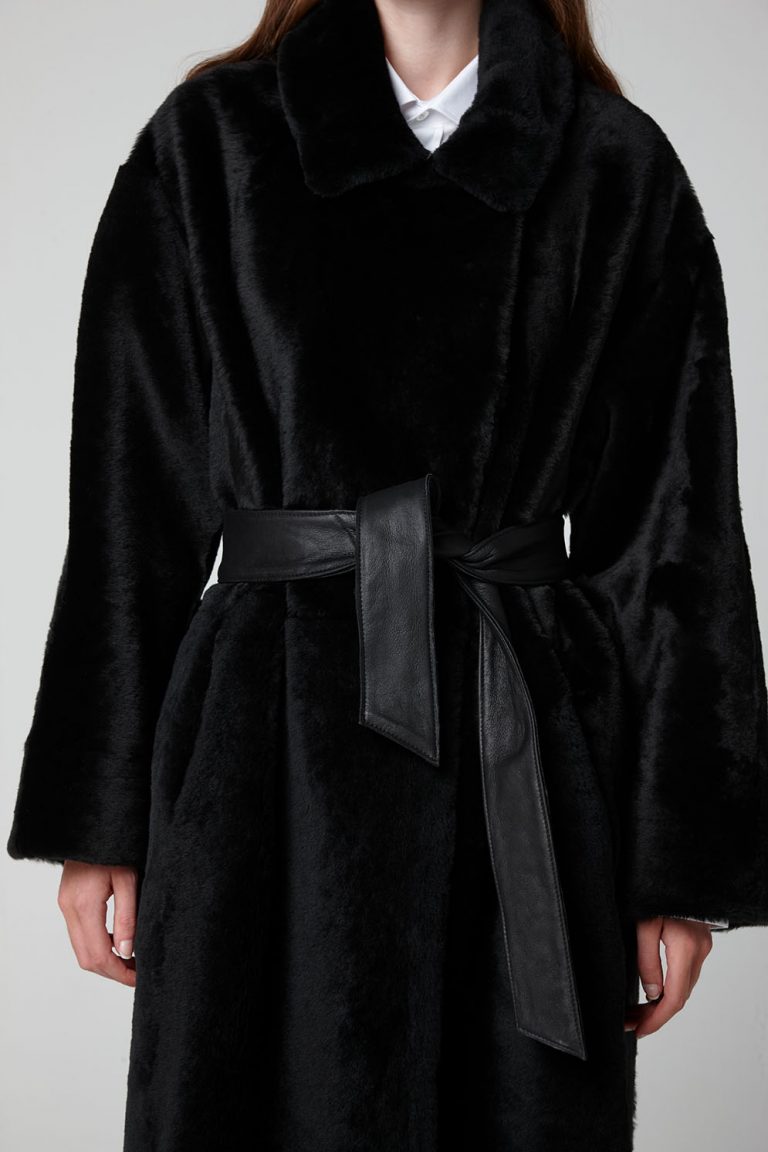 Black Shearling Trench Coat - model crop - women | Gushlow & Cole