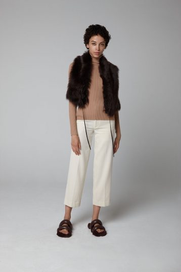 Brown Shearling Shawl Scarf - model full length shawl - women | Gushlow & Cole