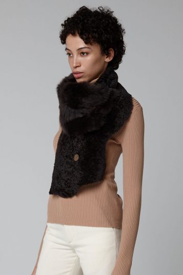 Brown Small Shearling Double Shawl Scarf - model crop - women | Gushlow & Cole