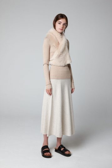Cream Shearling Shawl Scarf - model crop cross - women | Gushlow & Cole